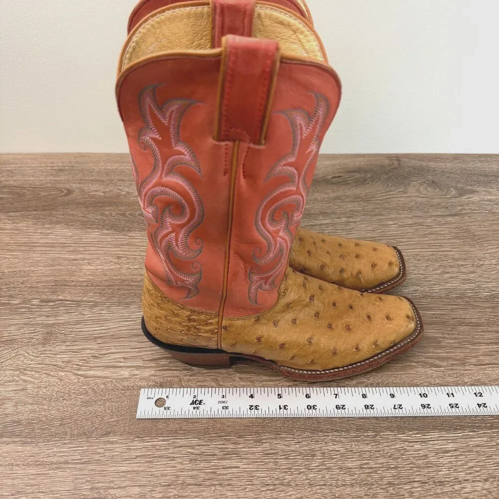 Justin L2697 Full Quill Ostrich Cowboy Boots Pink Pepper 6.5B Made USA